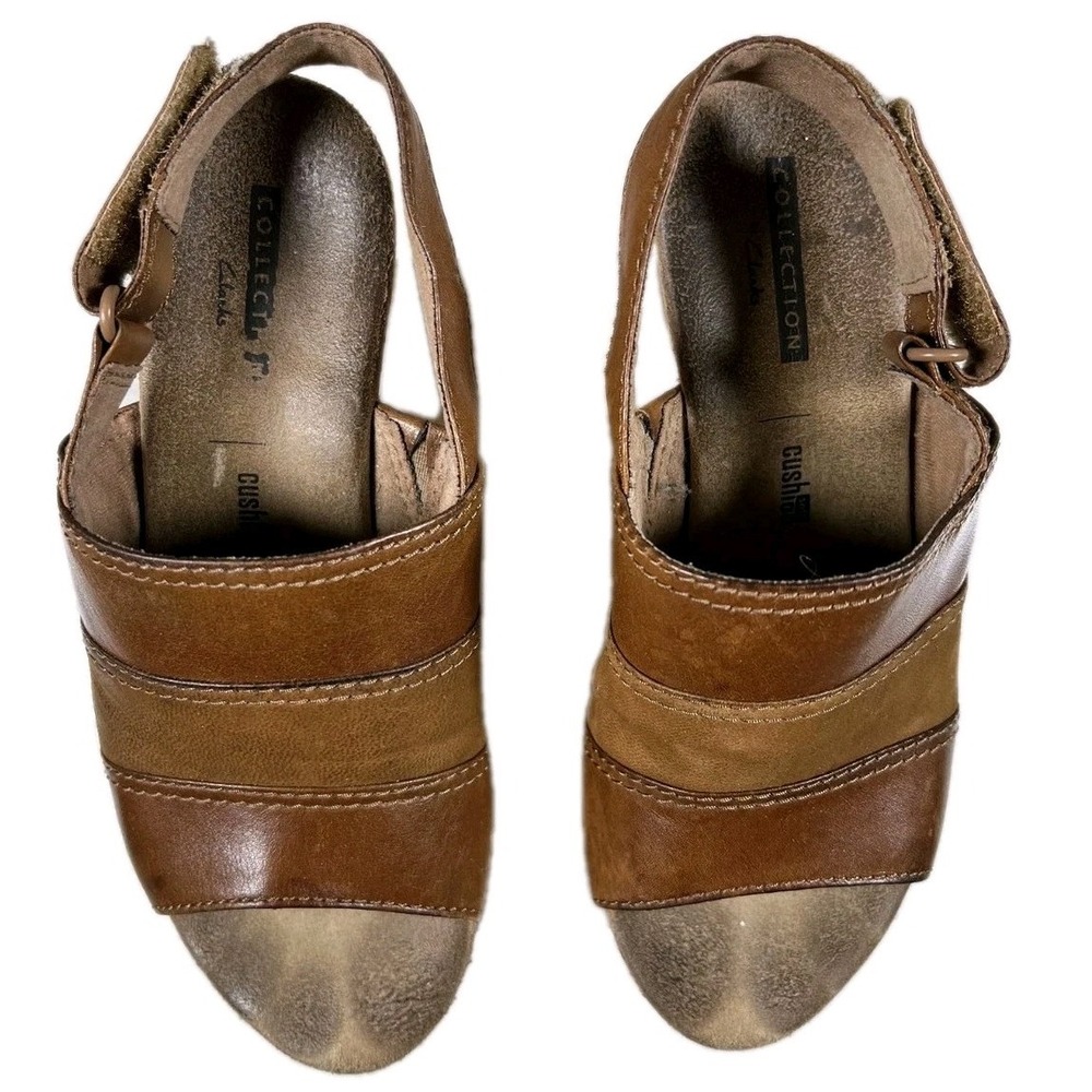 Clarks Women's Size 5 Brown Leather Open Toe Wedge Sandals Comfort Slingback